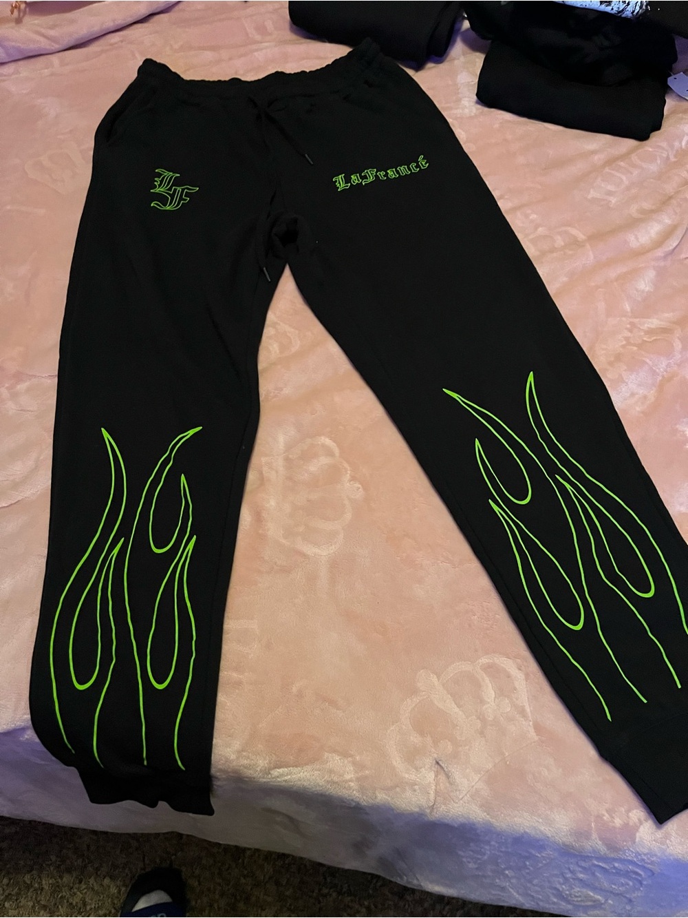 Black Joggers with Neon Green Flame Accent